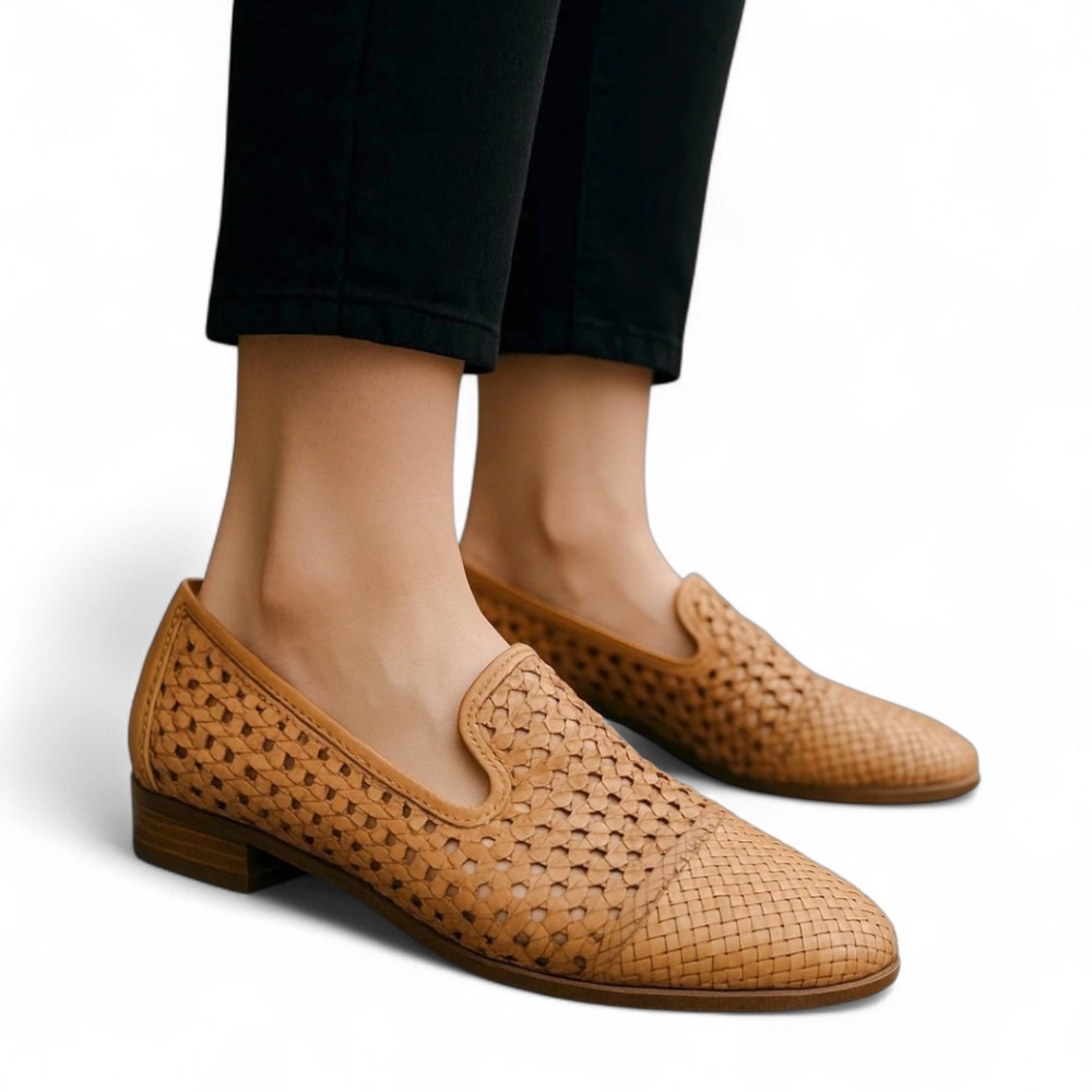 Joie Camel Woven Leather Flats